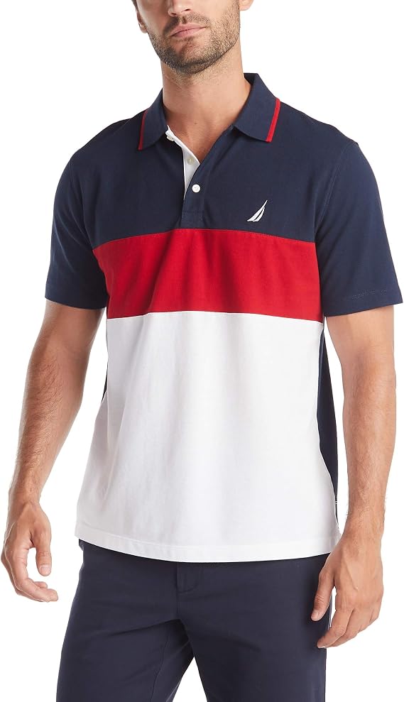 Nautica Men's Short Sleeve 100% Cotton Pique Color Block Polo Shirt Polo Shirt