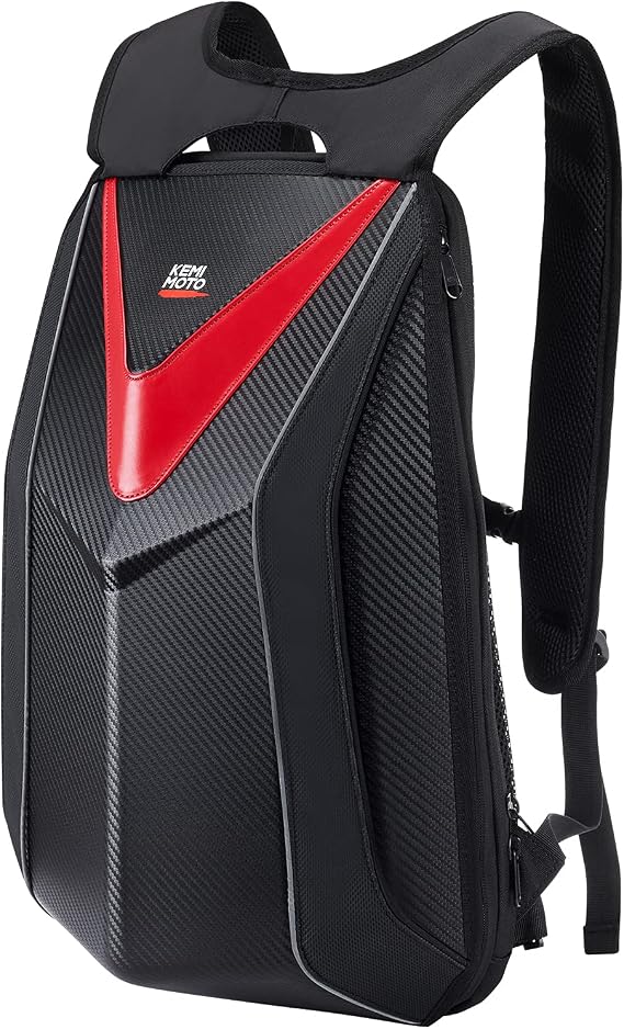 KEMIMOTO Motorcycle Backpack, Hardshell Helmet Backpack 22L Carbon Fiber Reflective Riding Bag, Waterproof Lightweight with Laptop Compartment for Men Riding Commuting Travel Riding Work