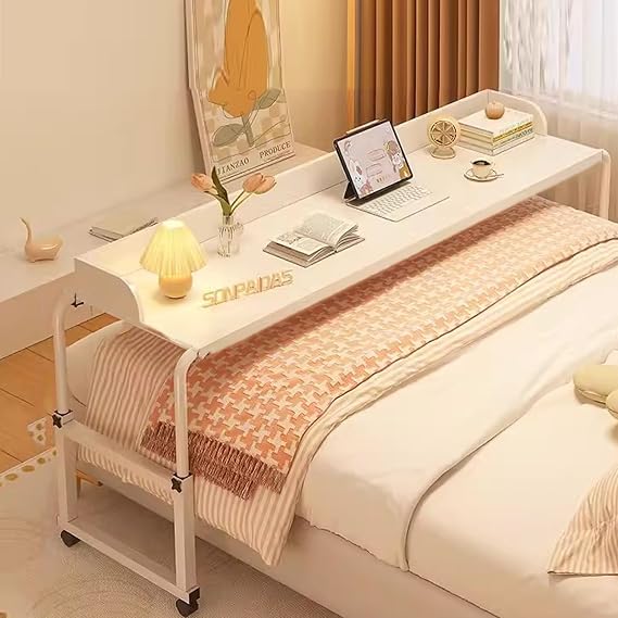 Adjustable Overbed Table, Over The Bed Table with Wheels, Overbed Desk, King Size Bed Table, Rolling Tray Table for Laptop and Writing for Living Room, Laptop Desk Over Bed Table