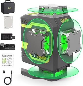 LasGoo LG-4D 16 Green Beam 4x360 Laser Level, Self-Leveling Tool with Horizontal and Vertical Dual Layout, Ideal for Construction and Picture Hanging, Magnetic Pivot Bracket Included