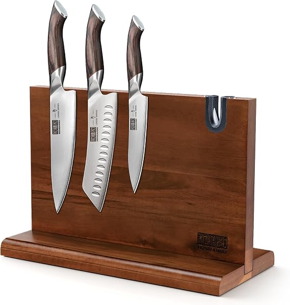 HOSHANHO 3 Pieces Kitchen Knife Set Magnetic Knife Block 14 x 10 Inches