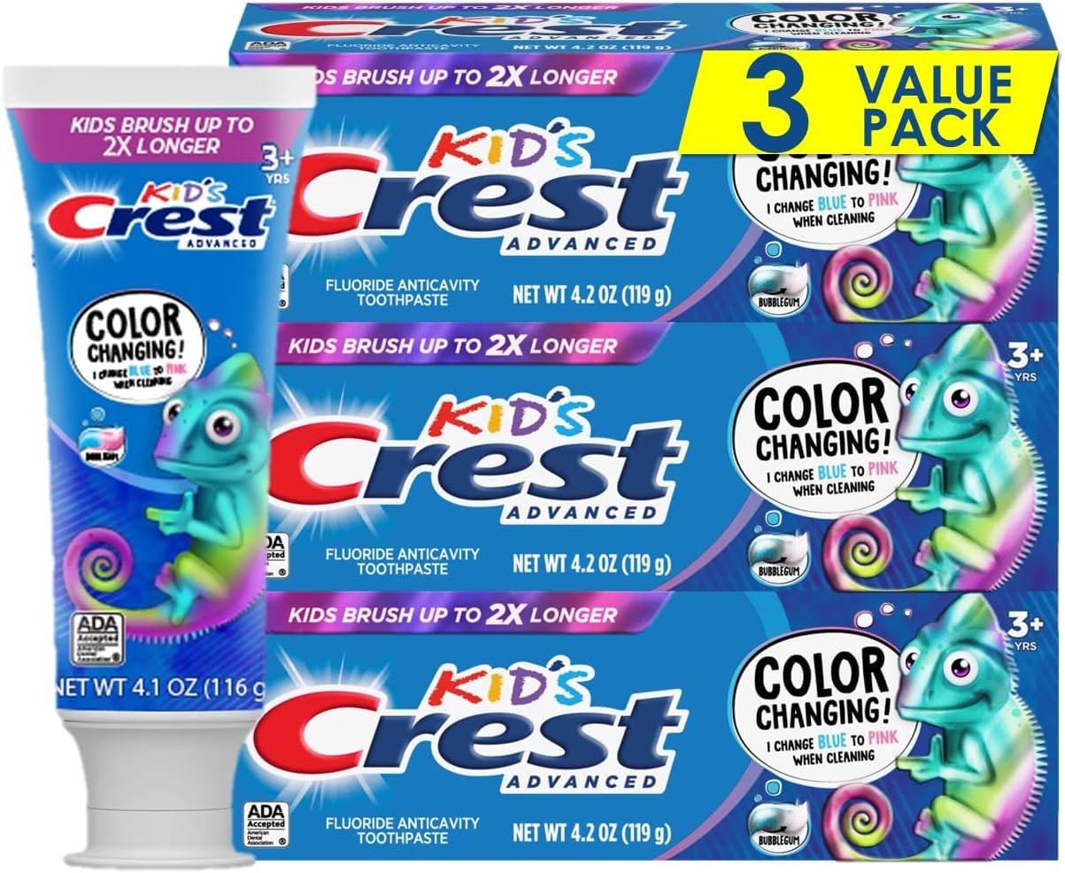 Crest Advanced Kid's Fluoride Toothpaste, Bubblegum Flavor, 4.2 oz, 3 Count