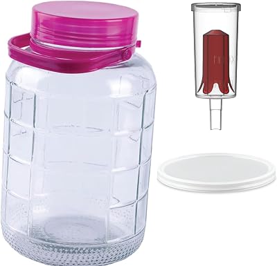 One Gallon 5L Glass Wide Mouth Jar with AirTight Lid and Pre-Drilled Lid with Silet 3 Piece Airlock. Mason Dry Food Storage Fermetning Sun Tea Kombucha Wine Beer Mead Kefir.