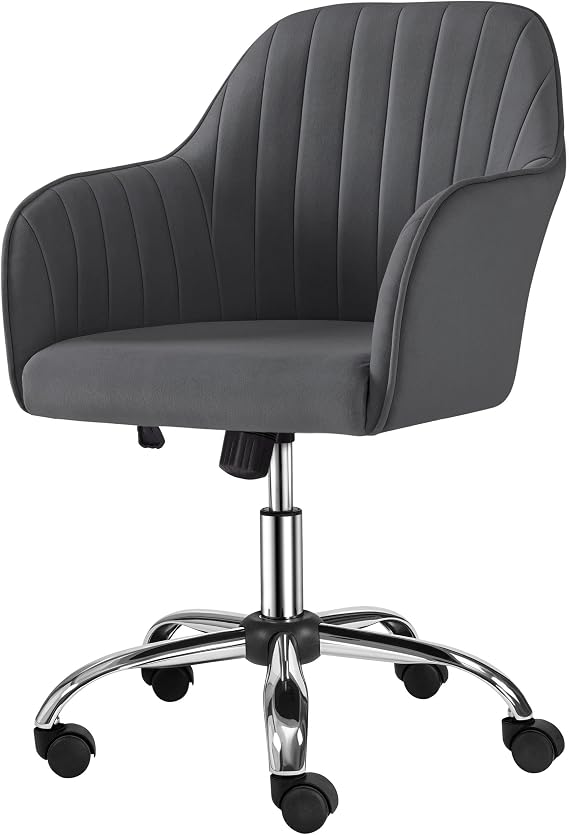 Topeakmart Velvet Office Desk Chair Channel Tufted Task Chair, Dark Gray