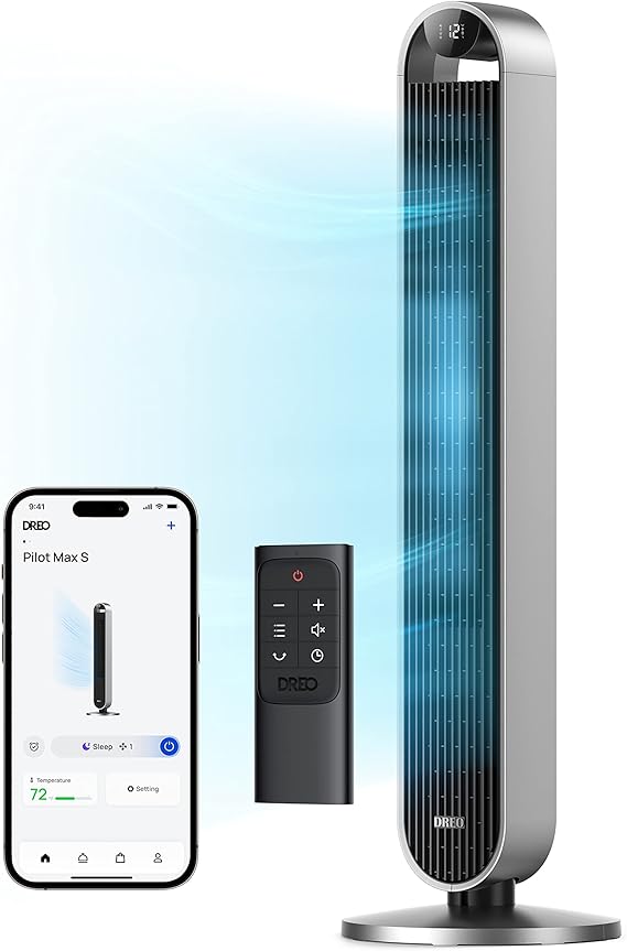 DREO Smart Tower Fan for Bedroom, 120 Oscillating Fan, 12 Speeds