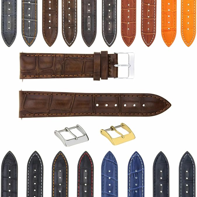 Ewatchparts 17-18-19-20-21-22-23-24mm Italian Leather Watch Band Strap For Watches