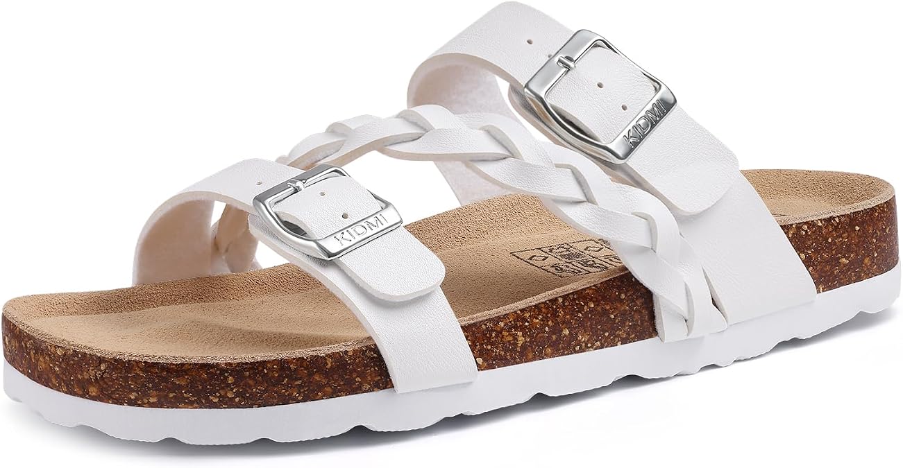 KIDMI Braided Cork Footbed Sandals for Women Slides with Arch Support