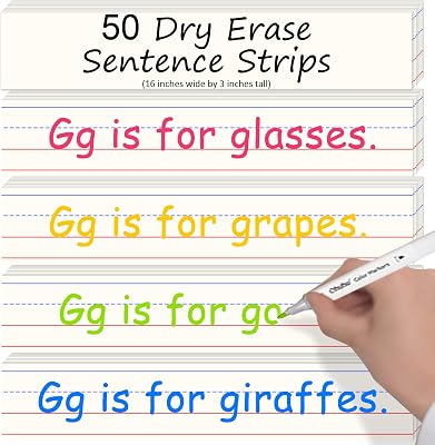 Godery 50 Pack Dry Erase Sentence Strips 16X3 Write and Wipe Away Reusable Classroom Learning Tool for Your Standard Pocket Charts