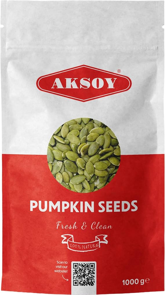 Aksoy Pumpkin Seeds 1KG AA Raw High Grade Premium Quality, GMO-Free &amp; Vegan High in Protein &amp; Fiber, Perfect for Snacking, Baking, Salads, Healthy Recipes &amp; More (Packaging May Vary)
