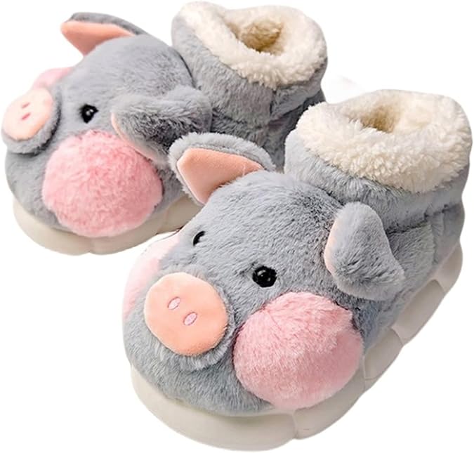 Animal Slippers for Women Cute Soft Pig Slippers Plush Warm Cosy Winter Cotton shoes Indoor Home slippers