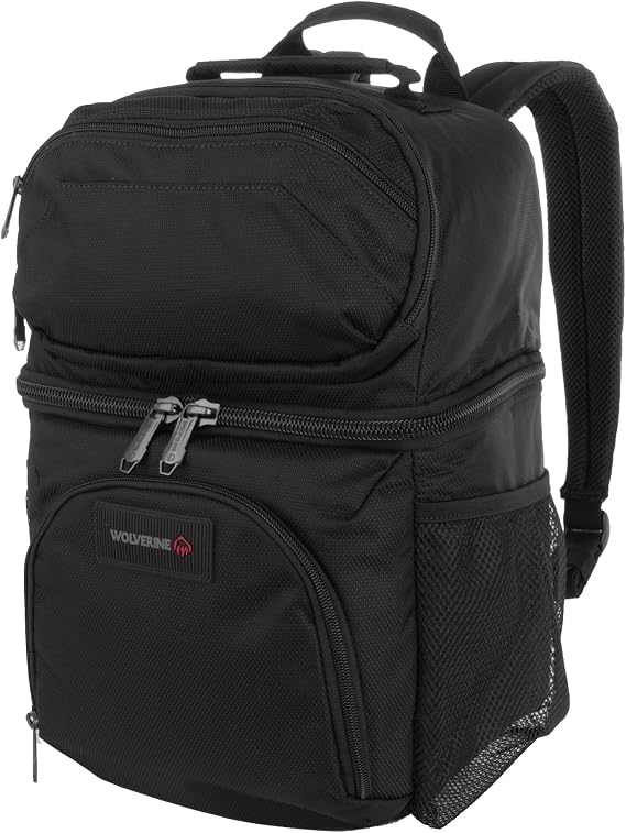 Wolverine 36 Can Cooler Backpack with Durable Nailhead Nylon, Dual Compartment Cooler & Dry Storage, Padded Mesh Back Panel, Exterior Water Bottle Pockets
