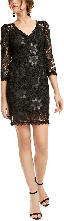 Nanette Lepore Womens Lace Embroidered Mini Dress Black 8