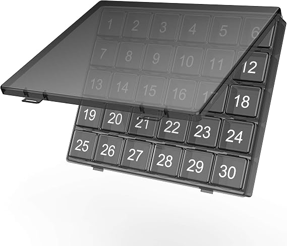 Monthly Pill Organiser Once a Day - 30 Day Pill Organiser Box - Easy to Open - Large Compartments Portable Case for Travel, Month Pill Cases Medicine Organiser (L) (Black)