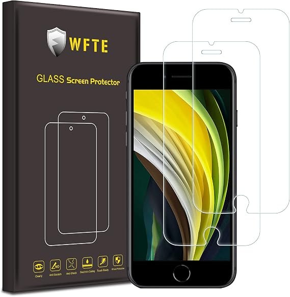 WFTE 2-Pack Screen Protector for iPhone SE 3/SE 2(2022/2020 Edition) 4.7",iPhone 8,iPhone 7,9H Hardness,HD Clear,Premium Protective Tempered Glass Film for iPhone SE 3/2rd Generation,Case Friendly