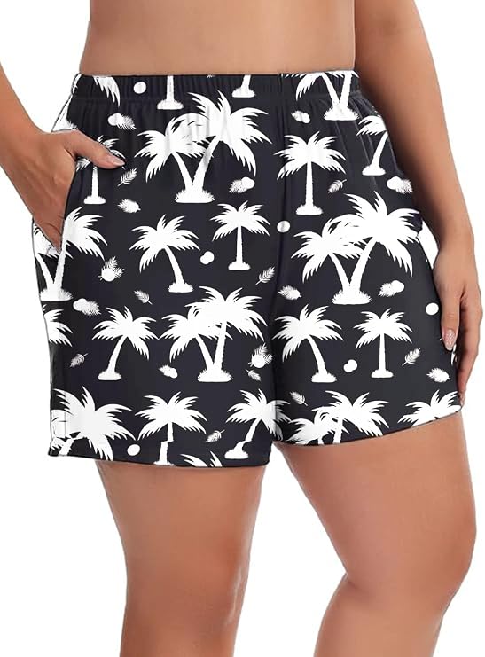 Women's Plus Size Swim Shorts Bathing Suit Bottoms with Pockets