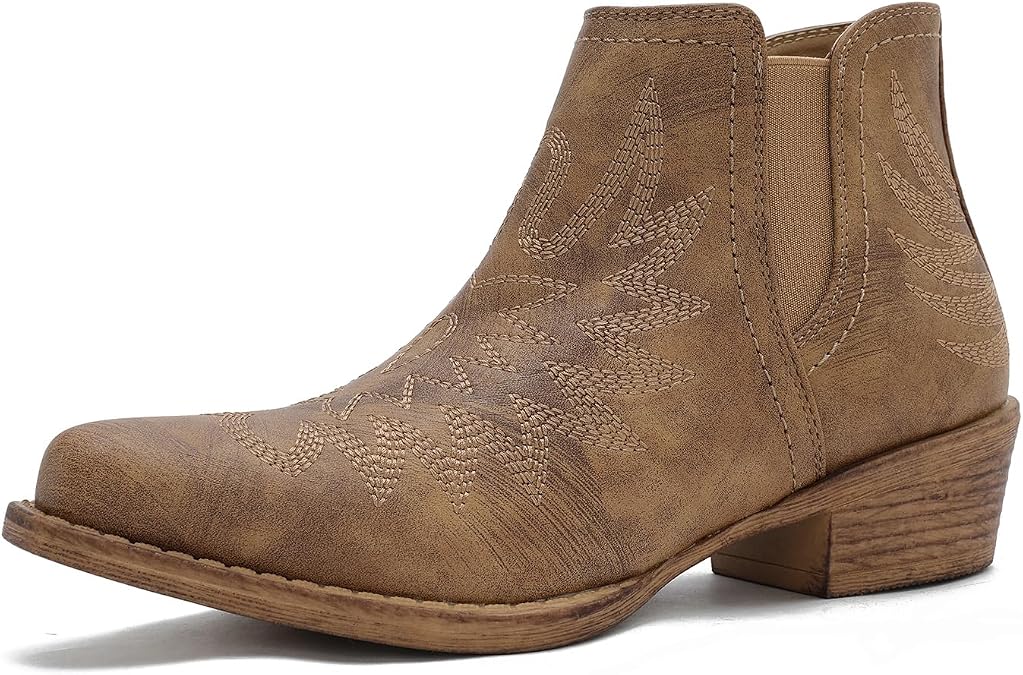 GLOBALWIN Women's Cowgirl Boots Pull On Ankle Booties