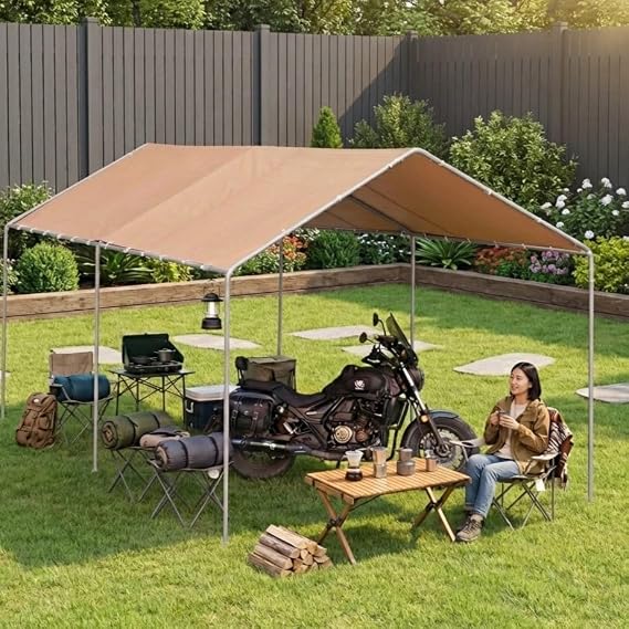 Simple Garage Tent, 9.8 x 13.8 ft 3 x 6 m, Carport, Large, Motorcycle Garage, Garage Tent, Temporary Storage, Heavy Duty, Steel, Waterproof, UV Protection, Large Size, Windproof, Heat Insulation