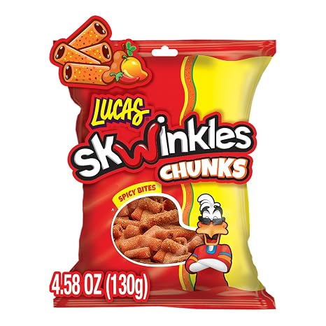 Lucas Skwinkles Sweet & Sour Candy Chunk Mango Flavored with Tamarind Filling, 1 Bag of 4.586oz, Perfect for Snacks, Parties Sweet & Sour Summer Treats