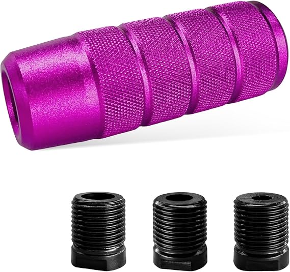 KVAEY Car Shifter Knob, Aluminum Alloy Cool Car Gear Lever Stick Shifter Handle with 3 Adapters, Shifter Gear Knob Lever for Most Manual Automatic Vehicles, Car Accessories (Purple)