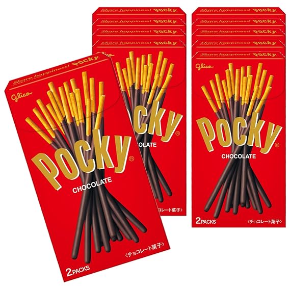 Pocky Chocolate Biscuit Sticks, Glico Japanese Snack, 10 Boxes, 2 Bags Each, Individually Wrapped Candy Treats, Bulk Pack for Sharing, Gifts & Parties