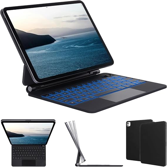 LAMA 7 Colors Backlit Magnetic Keyboard Case for iPad Air 13 inch M3 2025/ M2 2024, Keyboard Case for iPad Pro 12.9"(6th/5th/4th/3rd Gen), Multi-Touch Trackpad, Floating Stand, Digital Display, Black