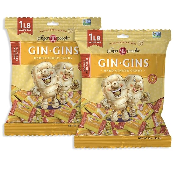 GIN GINS Double Strength Hard Ginger Candy Made w/Fresh Ginger 1lb 2Pk