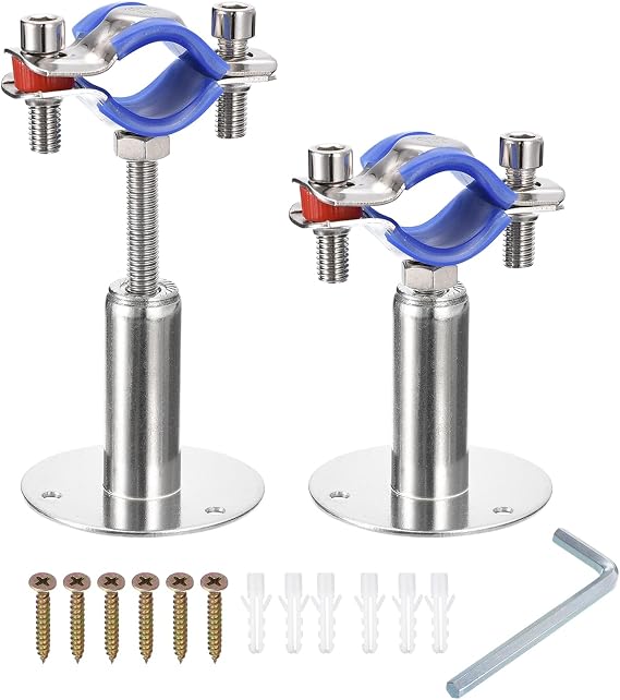 uxcell 2Pcs Stainless Steel Pipe Supports Wall Mount Ceiling Mount Pipe Bracket Adjustable Clamp Pipe Strap Fit for Dia 25-27mm Pipe Tube