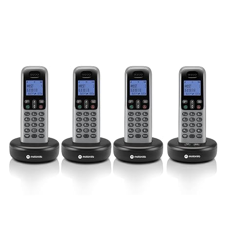 Motorola Voice Cordless Phone System w/ 4 Digital Handsets + Answering Machine, Remote Access, Call Block - Dark Grey (T614)