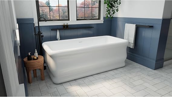 Crest 59 in. L x 31-1/2 in. W x 23-5/8 in. H Freestanding Acrylic Bathtub, Matte Black Drain