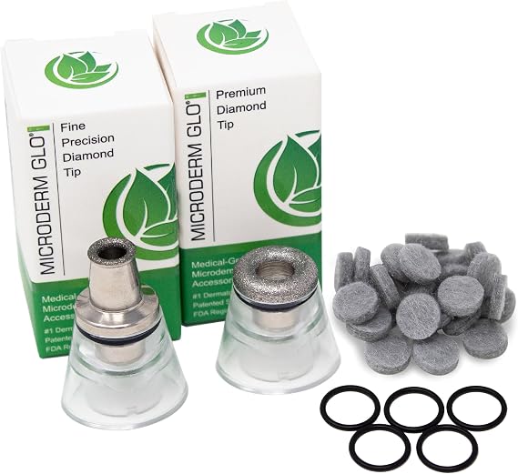Microderm GLO Mini Accessories Bundle | Premium Tip | Fine Tip | 30 Filter Pack