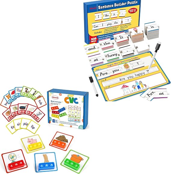 Aizweb CVC Word Game,Sentence Building Phonics Games Flash Cards for Preschool Kindergarten Classroom Supplies,Special Education Reading Manipulative Spelling Speech Therapy for Learning Activity Teac
