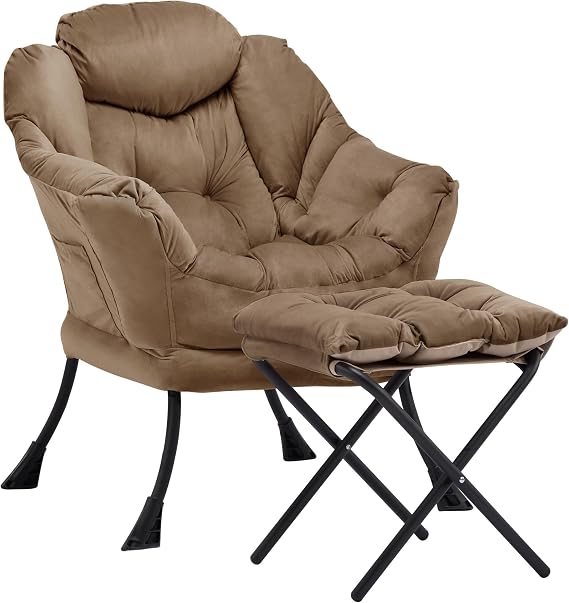 Lazy Chair with Ottoman, Comfy Reading Chair, Brown