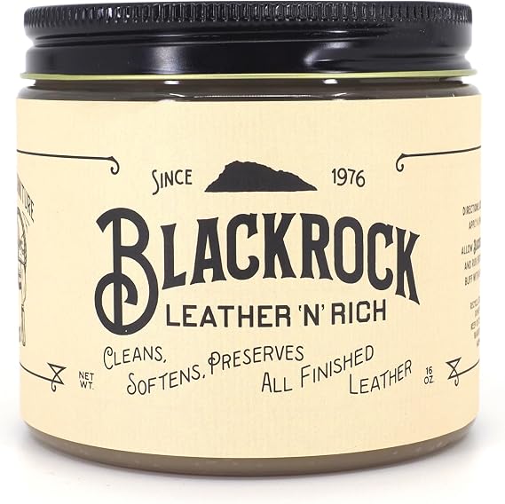 Blackrock Leather N Rich 16 oz Leather Cleaner & Conditioner, Premium 2-in-1 Care, Made in USA Leather Balm for use on Furniture, Car Interiors, Saddles & Horse Tack, Shoes, Bags, and Jackets