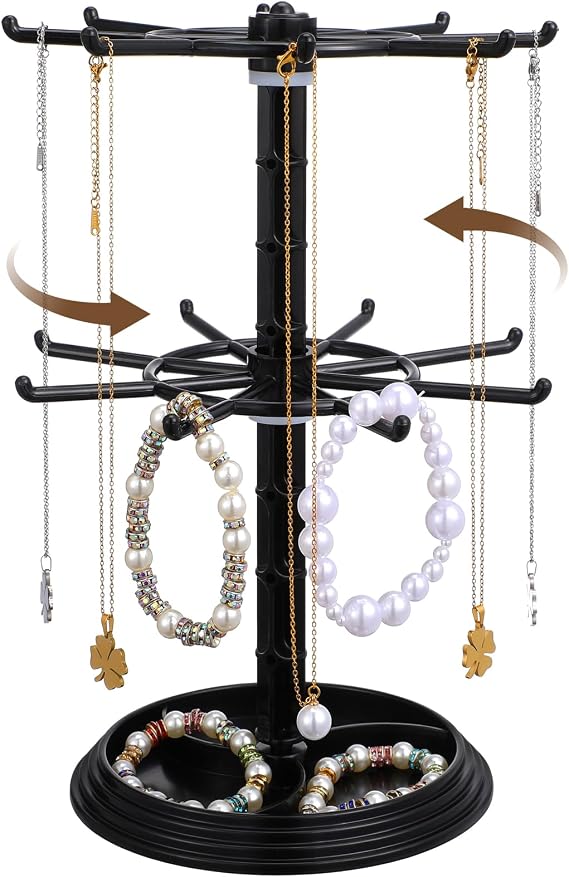 NUOBESTY Rotating Jewelry Rack Organizer Stand 11.81X8.07X8.07In Necklace Bracelet Holder Keychain Display for Home Desktop Store