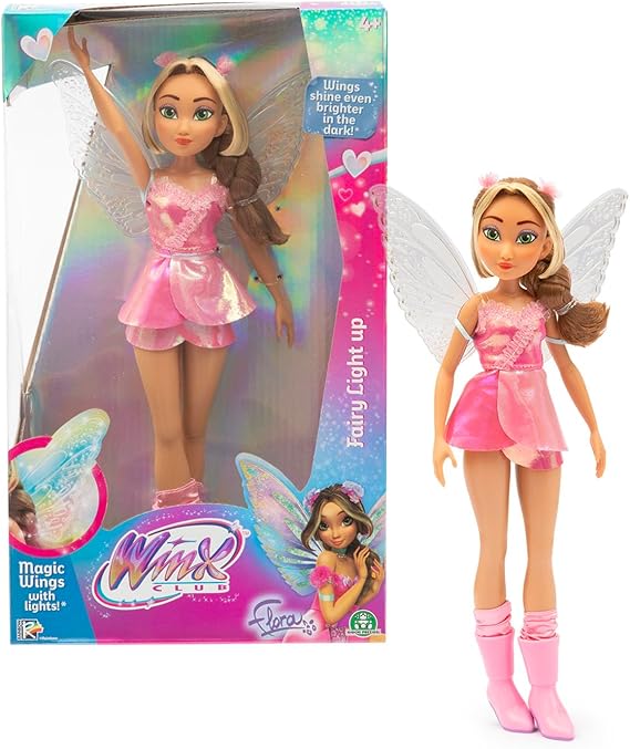 Winx Fairy Light Up Wings Doll – Flora with Sparkling Outfit & Glowing Wings – 27cm Fashion Doll with Poseable Limbs – Interactive Light-Up Wings for Magical Play – Official Winx Club Toy – Ages 4+