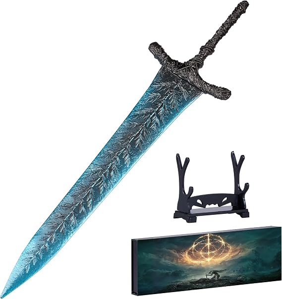 RACEROCKET Elden Ring Dark Moon Greatsword Straight Knight's Sword Model 11.8-Inch Metal Craft Sword with Display Stand Martial Arts Swords Action Figure Collectible Toy Desk Decor Party Supply Gift