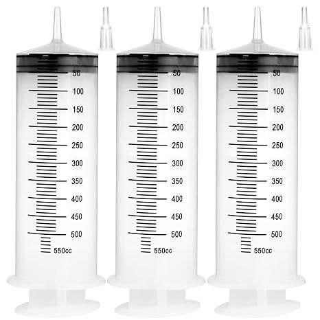 3 Pack 550ml Large Syringes with Tip Adapter, Sterile and Individual Sealed, Plastic Garden Syringe for Liquid, Paint, Oil, Watering Plants, Refilling