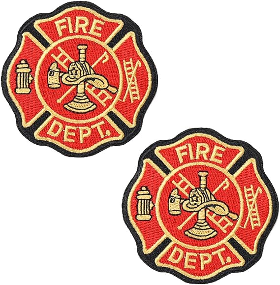2 Pcs Fire Department Shield Cross Iron on Sew on Patch, Full Embroidered Fire and Rescue Iron on Morale Patch for Backpacks,Clothes,Jacket,Jeans,Cap,Unifrom,Biker Bag