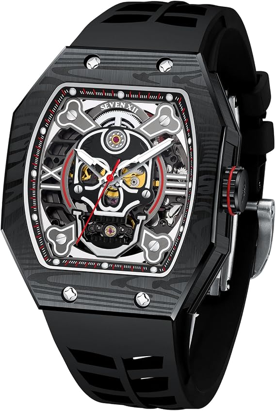 Men's Mechanical Skeleton Watch Skull Automatic Skeleton Watch Men's Watch Luminous Dial Waterproof Luxury Gents Watch Popular, Black