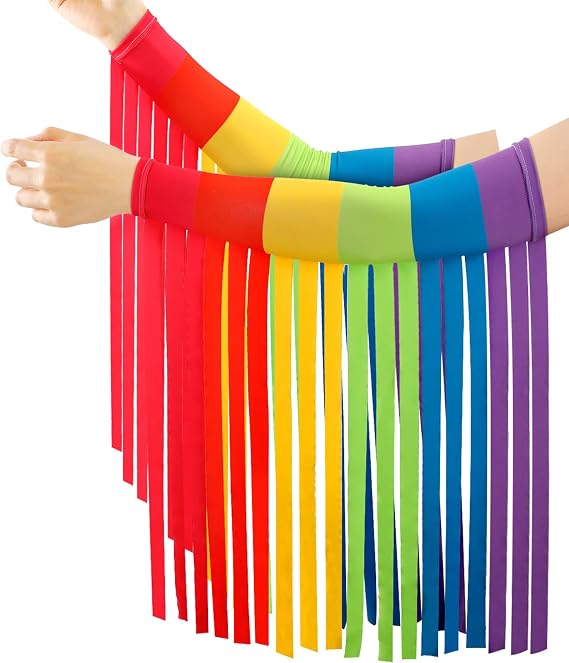 Xuhal Gay Pride Rainbow Striped Fringe Arm Warmer Christmas Rainbow Rave Outfits for Women Men Cosplay Accessories
