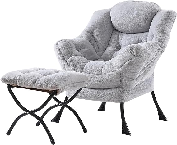 Lazy Chair with Ottoman,Comfy Accent Living Room Chair with Footrest Set | Removable & Machine-washable Cover,Reading Chair with Armrests,Upholstered Lounge Chair for Bedroom,Dorm,Office,Small Space