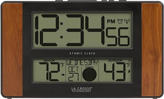 La Crosse Technology 513-1417CH Atomic Digital Clock, Cherry Finish