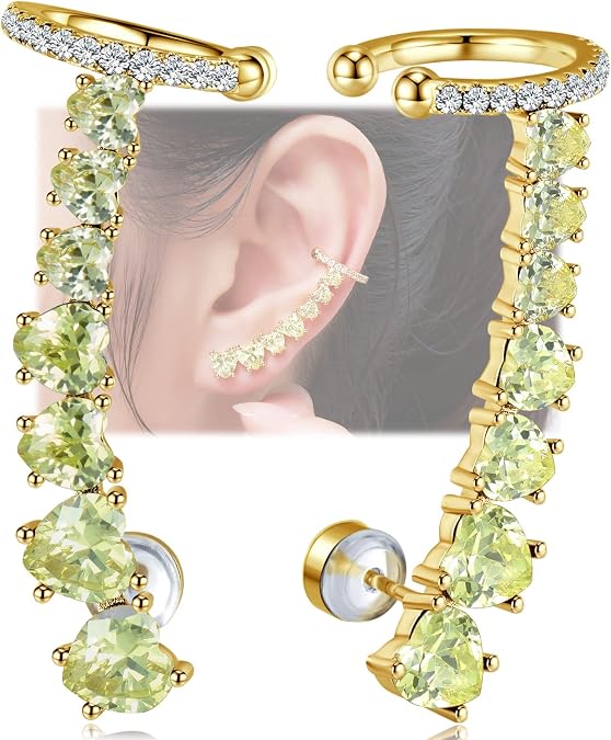 925 Sterling Silver Post Stud Earrings for Women Cartilage Ear Cuffs Hoop Climber 7 Multcolors Cubic Zirconia CZ Hypoallergenic Piercing Gifts For Her