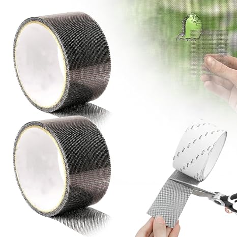 Screen Repair Tape,2in X 6.56 FT Window Screen Door Repair Kit,Screen Tape Mesh Repair,Strong Adhesive Fiberglass Mesh Patch Tape (Black-2PC)