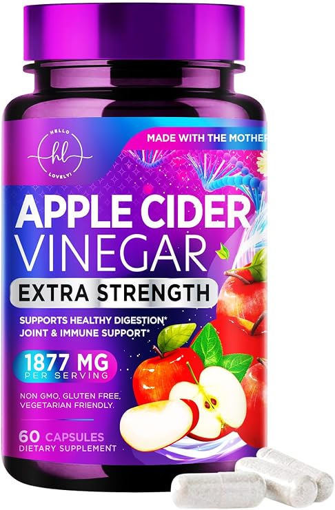 Apple Cider Vinegar Capsules 1877mg Per Serving - Extra Strength ACV Pills with Vitamin D3 - Apple Vinegar Supplement Sourced from The Mother for Digestion & Immune Support, Bottled USA - 60 Capsules