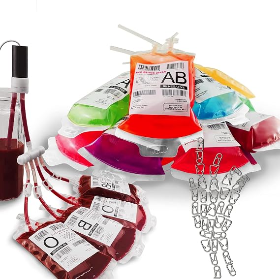 JILIER Halloween Blood Bags for Drinks Fill by Pump,30 IV bags for drinks | Halloween Party Decorations, Reusable Drink Pouch for Live Blood of Theme Party Prop,Masquerade,Vampire,Nurse Party supplies