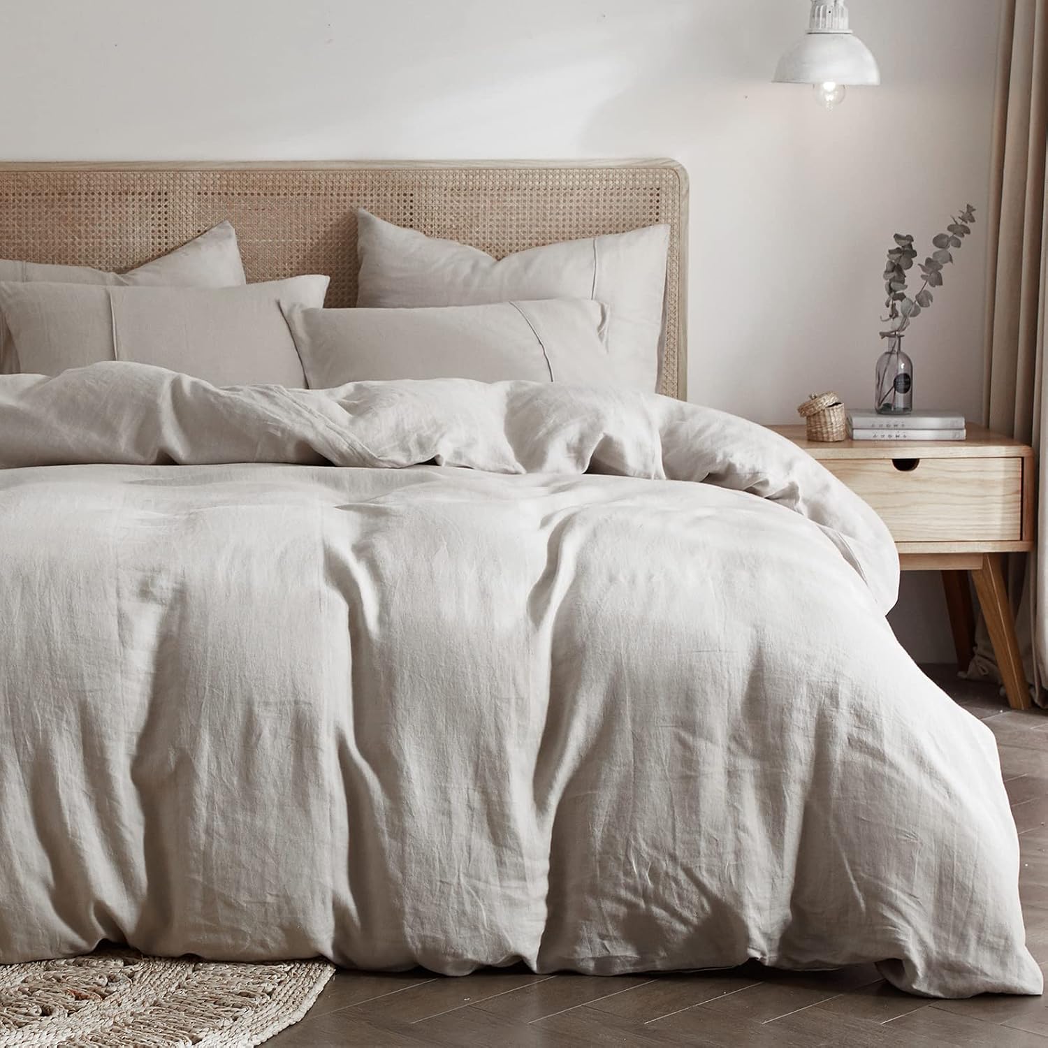 HYPREST Linen Duvet Cover Cal King Size, 100% French Linen Duvet Cover Set California King Size Lightweight Breathable Shabby Chic Linen Bedding Set, Moisture-Absorbing & Durable