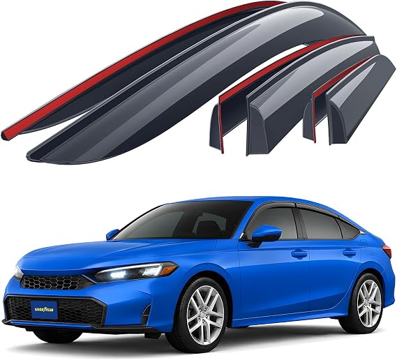 Goodyear Shatterproof Window Deflectors for Honda Civic 2022-2026 Sedan, Tape-on Rain Guards, Window Visors, Vent Deflector Visor, Car Accessories, 6 pcs. - GY008869