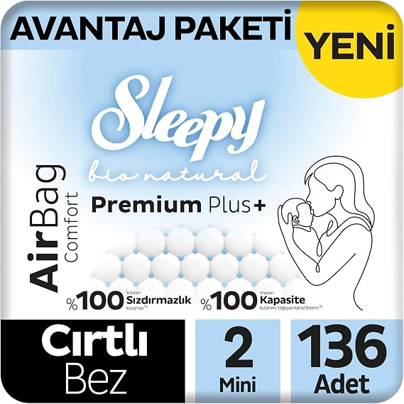 Sleepy Bio Natural Premium Plus Airbag Comfort Avantaj Paketi Bebek Bezi 2 Numara Mini 136 Adet