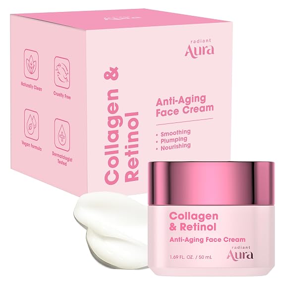 Collagen & Retinol Face Cream Dermatologist Tested, Anti Aging, Korean Skin Care Firming, Anti Wrinkle, Hydrating Moisturizer, Pore Care Vegan, Clean Beauty 1.69 Fl Oz